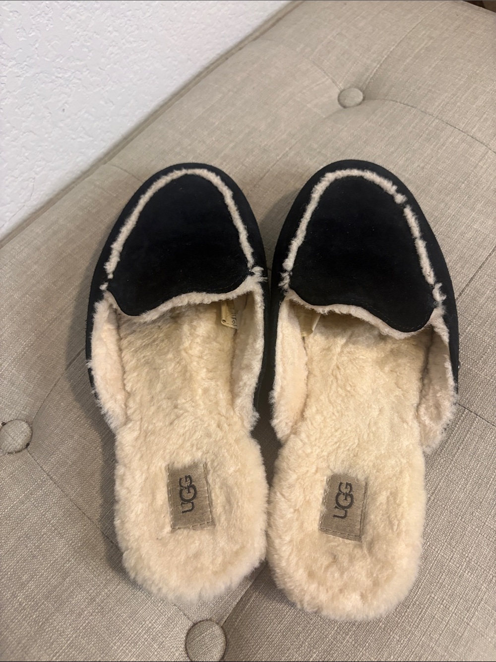 UGG Black Suede Plush-Lined Slip-On Slippers 8.5